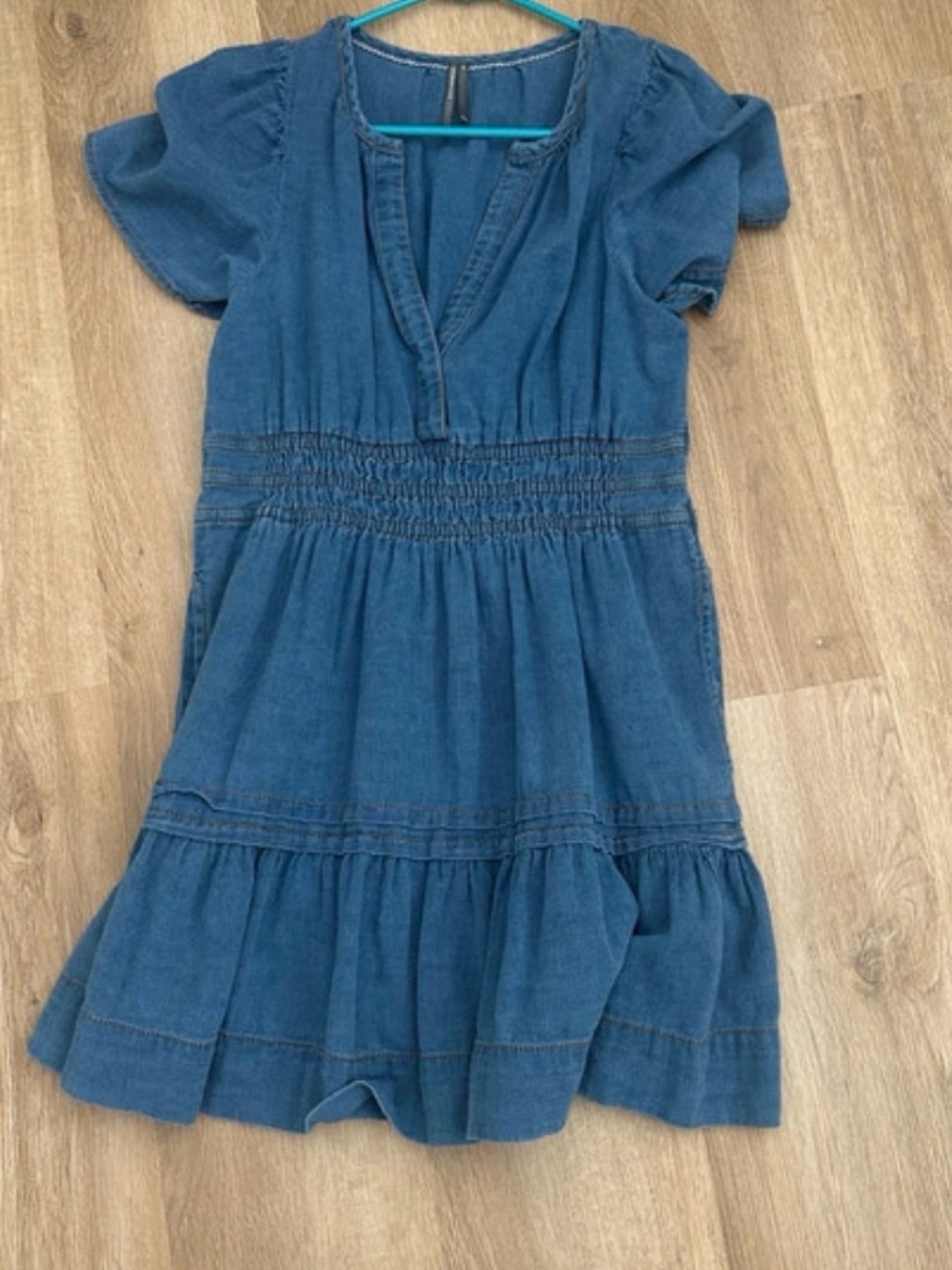 Anthropologie Blue Denim Gathered Waist Dress
